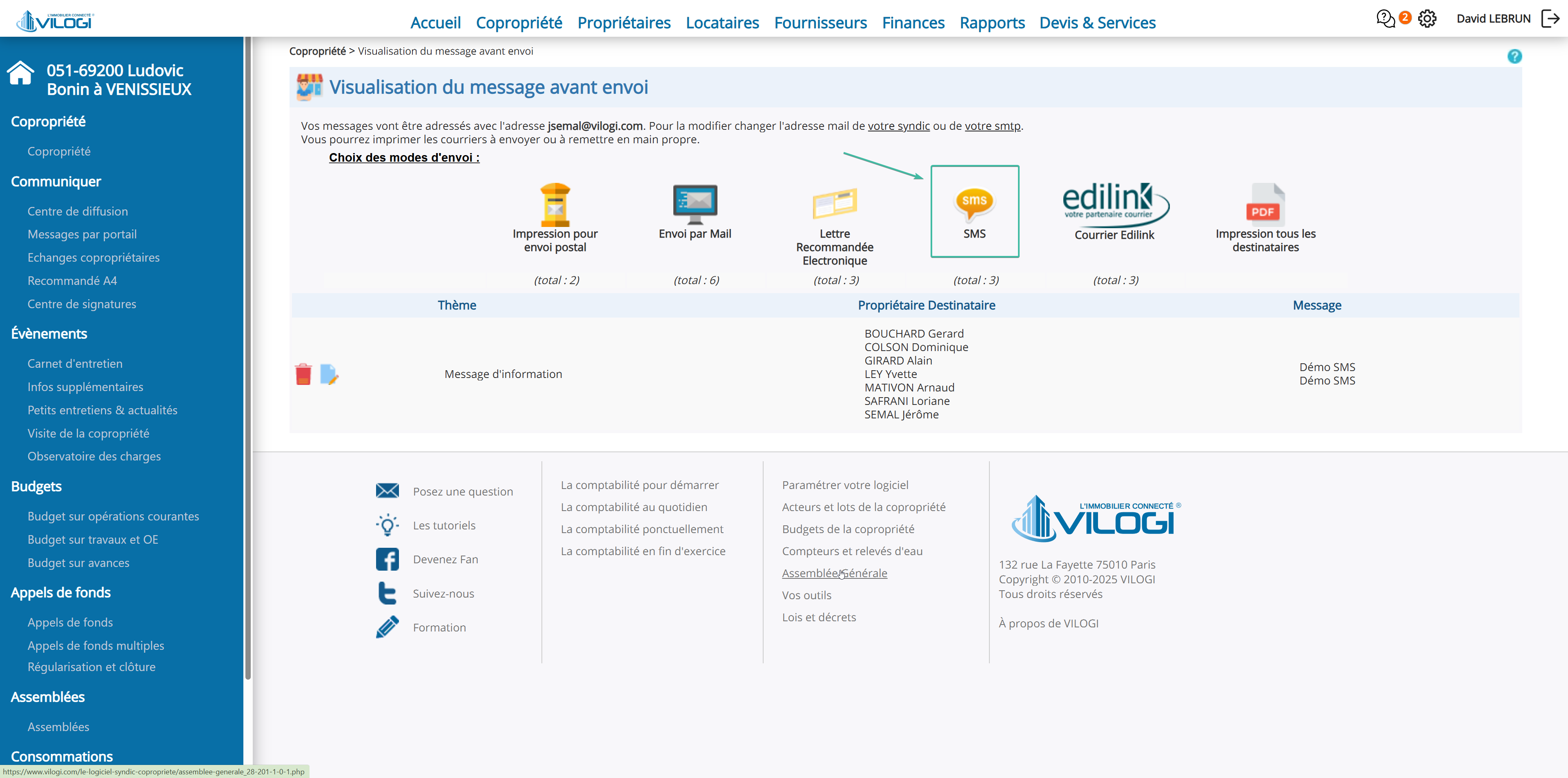 Envoyer votre SMS Tutoriel logiciel immobilier pour syndics et administrateurs de biens